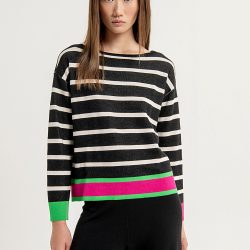 Surkana - Trui - Gestreept - Black - Boothals - Uniek Ladies