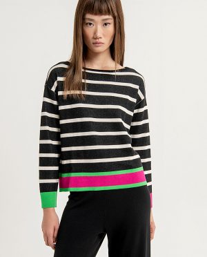 Surkana - Trui - Gestreept - Black - Boothals - Uniek Ladies