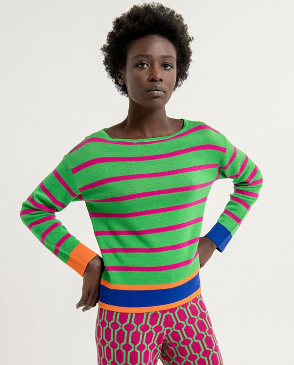 Surkana - Trui - Groen - Gestreept - Jacquard - Uniek Ladies