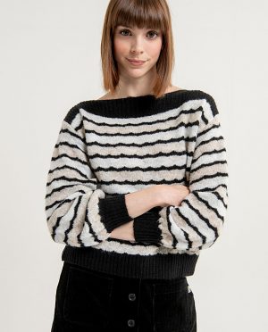 Trui - Gestreept - Boothals - Black - Uniek Ladies