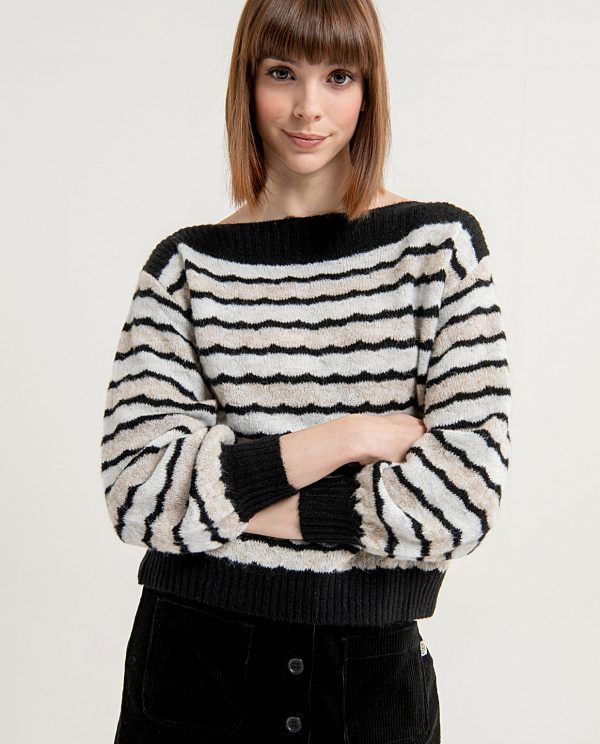 Trui - Gestreept - Boothals - Black - Uniek Ladies