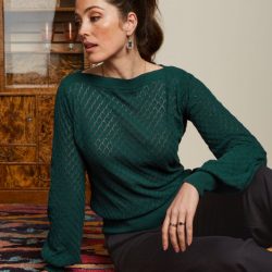 King Louie - Audrey Bell Sleeve Top - Loom Ajour - Dragonfly Green - Uniek Ladies