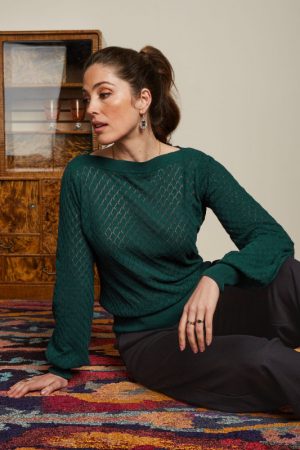 King Louie - Audrey Bell Sleeve Top - Loom Ajour - Dragonfly Green - Uniek Ladies