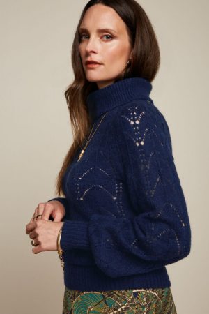 King Louie - Jeanie Rollneck Top Farfalle - Ink Blue - Uniek Ladies