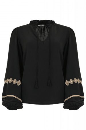 Maicazz - Galen - Blouse - Black-Dark Sand 2 - Uniek Ladies