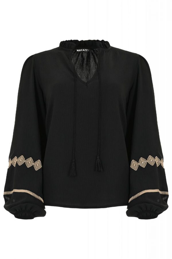 Maicazz - Galen - Blouse - Black-Dark Sand 2 - Uniek Ladies
