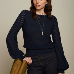 King Louie - Audrey Bell Sleeve Top Loop Ajour - Dark Navy - Uniek Ladies