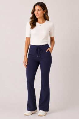Broek Wide Leg Dark Blue MP202433 Travelstof - Mi Piace