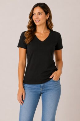 T-shirt V-hals Black MP202080 Travelstof – Mi Piace