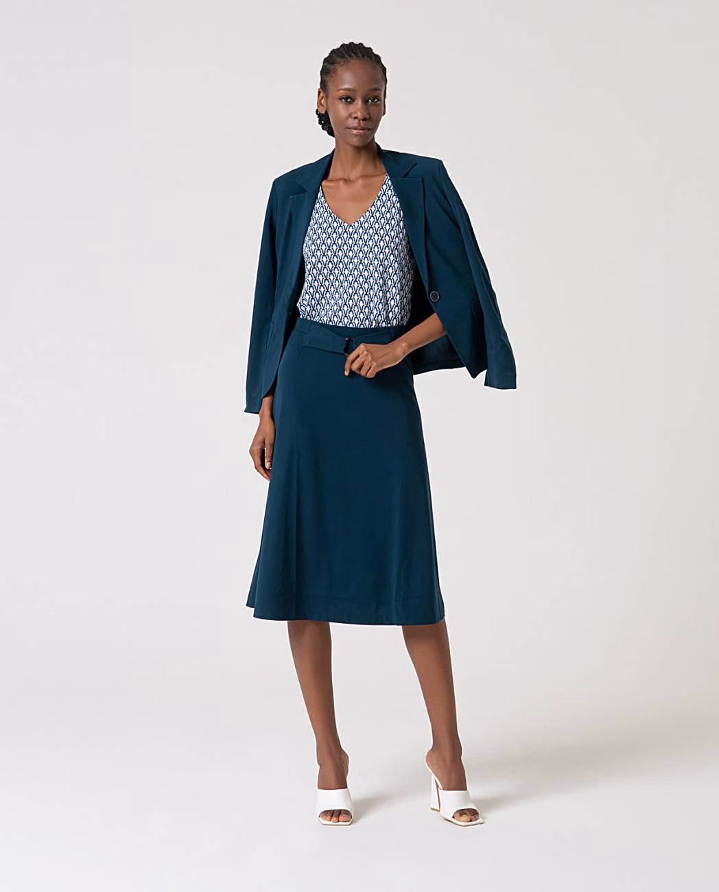Rok Uitlopend met riem Petrol Blue - Surkana
