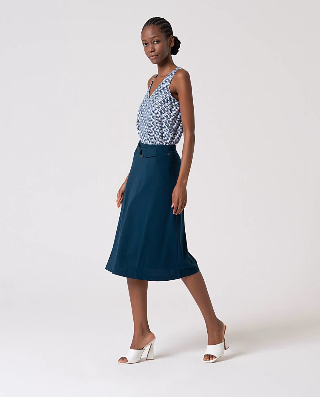 Rok Uitlopend met riem Petrol Blue - Surkana