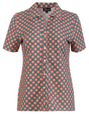 Blouse Lena Short Sleeves - Vintage Coral Flower - LaLamour