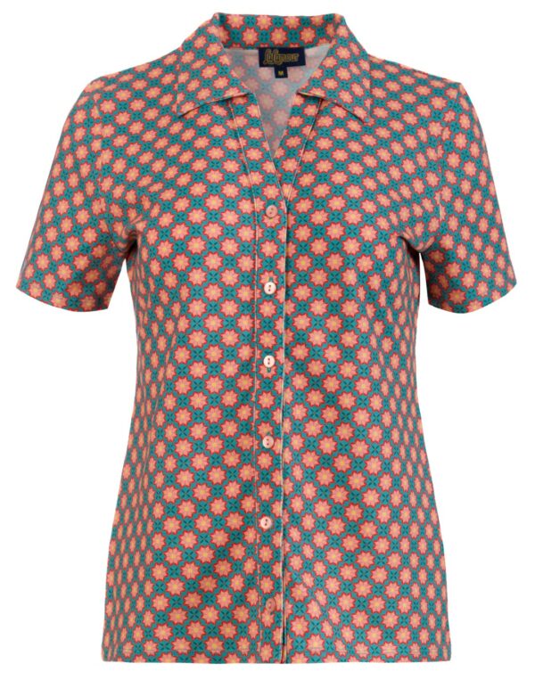 Blouse Lena Short Sleeves - Vintage Coral Flower - LaLamour