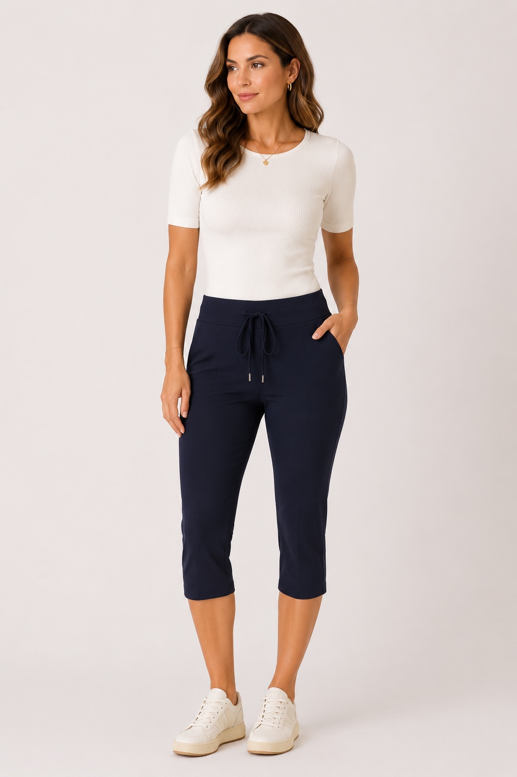 Broek Capri Dark Blue MP202082 Travelstof - Mi Piace