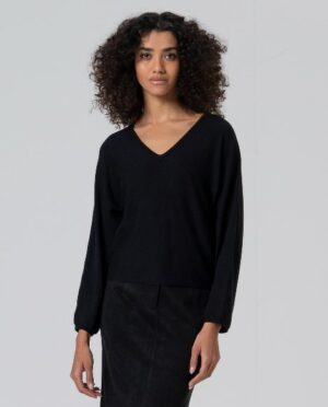 Sweater losvallend model V-hals Black WNT'25 - Surkana