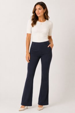 Broek Flared Dark Blue MP202384 Travelstof - Mi Piace