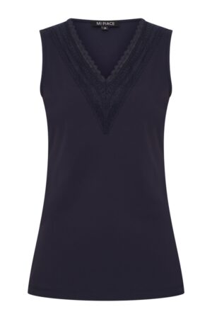 Top Mouwloos Dark Blue Lace met kant Travelstof - Mi Piace