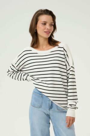 Trui KAlizza Boatneck Chalk/Black Stripe - Kaffe