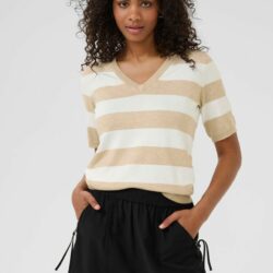 Trui KAlizza Striped V-Neck Feather Grey/Chalk - Kaffe