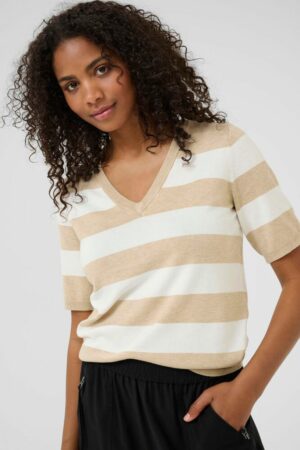 Trui KAlizza Striped V-Neck Feather Grey/Chalk - Kaffe