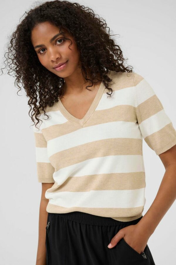 Trui KAlizza Striped V-Neck Feather Grey/Chalk - Kaffe