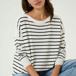 Trui KAlizza Boatneck Chalk/Black Stripe - Kaffe