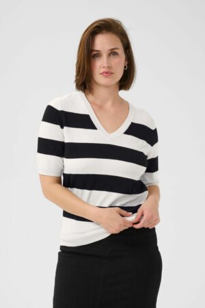 Trui KAlizza Striped V-Neck Turtledove/Black - Kaffe