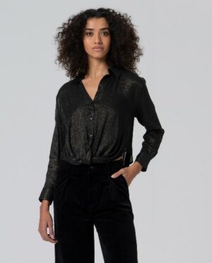 Blouse met gedrapeerde zoom Black WNT25 - Surkana