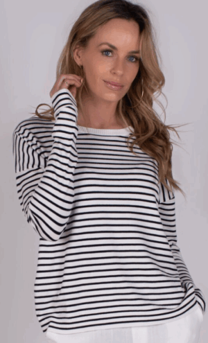 Trui Manilla Stripe Navy/Offwhite Viscose - The Clothed Premium Basics