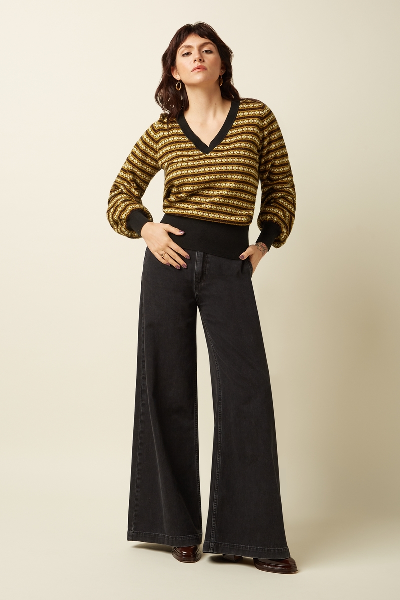 Trui V-Neck Bellsleeve Walter - Black - King Louie