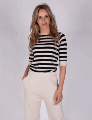 Trui Moscow Stripe - Sand Black - The Clothed Premium Basics