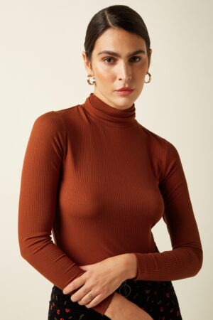 Rollneck Top Uni Rib - Spicy Brown - King Louie