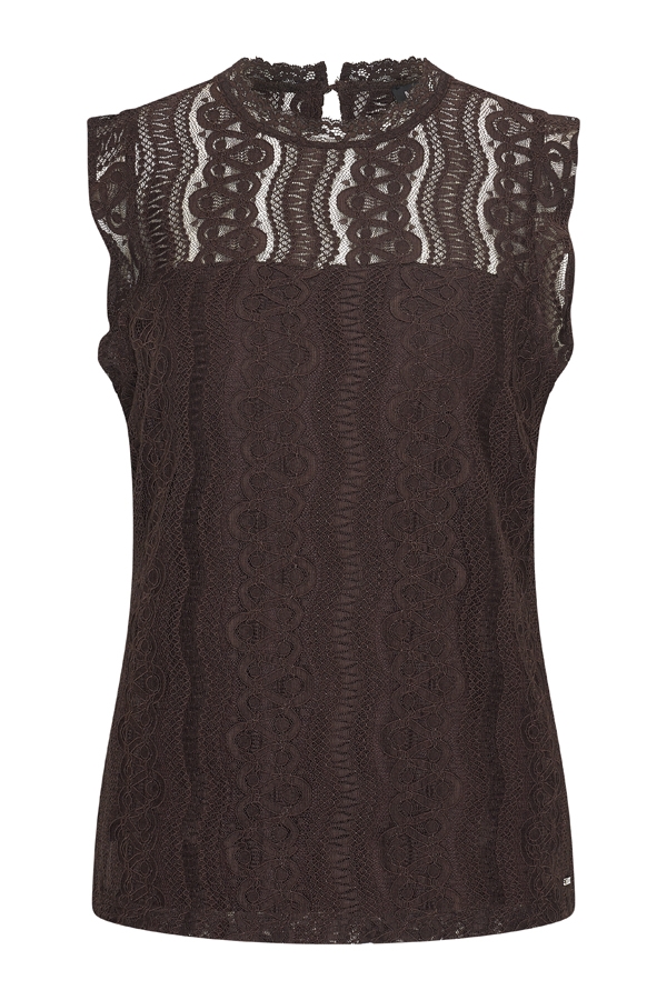 Top Mouwloos Kant Espresso Travelstof - Mi Piace