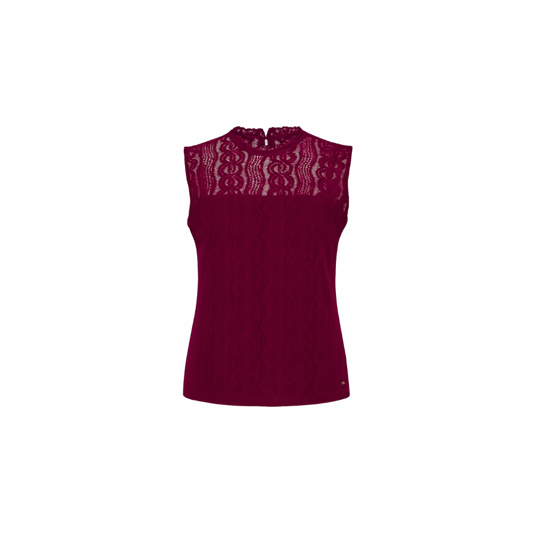 Top Mouwloos Kant Burgundy Travelstof - Mi Piace