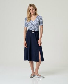 Rok Uitlopend met riem SS26 - Navy Blue - Surkana