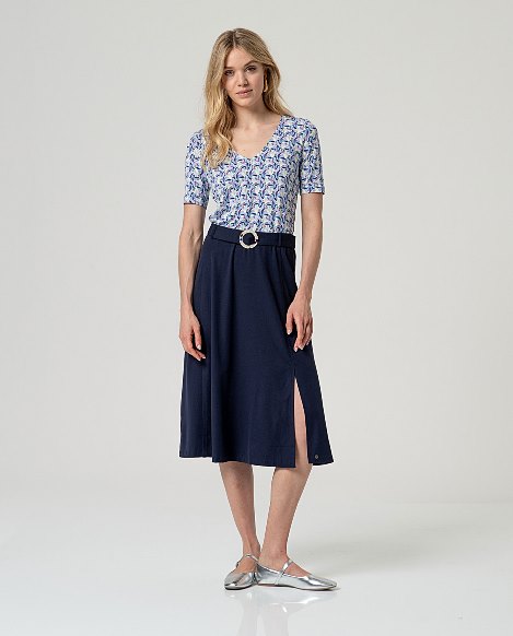 Rok Uitlopend met riem SS26 - Navy Blue - Surkana