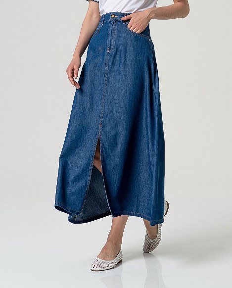 Rok Uitlopend met split SS26 - Blue - Surkana