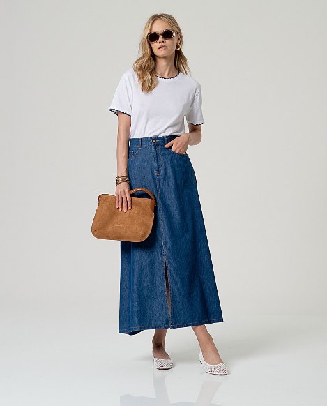 Rok Uitlopend met split SS26 - Blue - Surkana