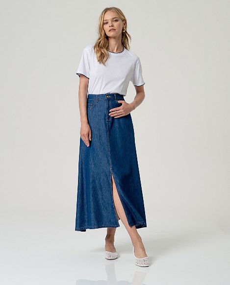 Rok Uitlopend met split SS26 - Blue - Surkana