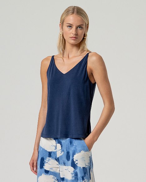 Top V-Neck Strap SS26 - Navy Blue - Surkana