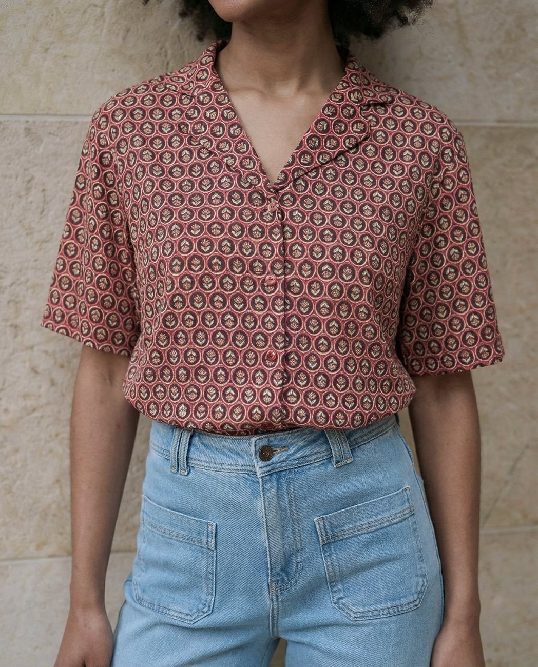 Blouse V-Neck 3/4 mouwen SS26 - Tile - Surkana