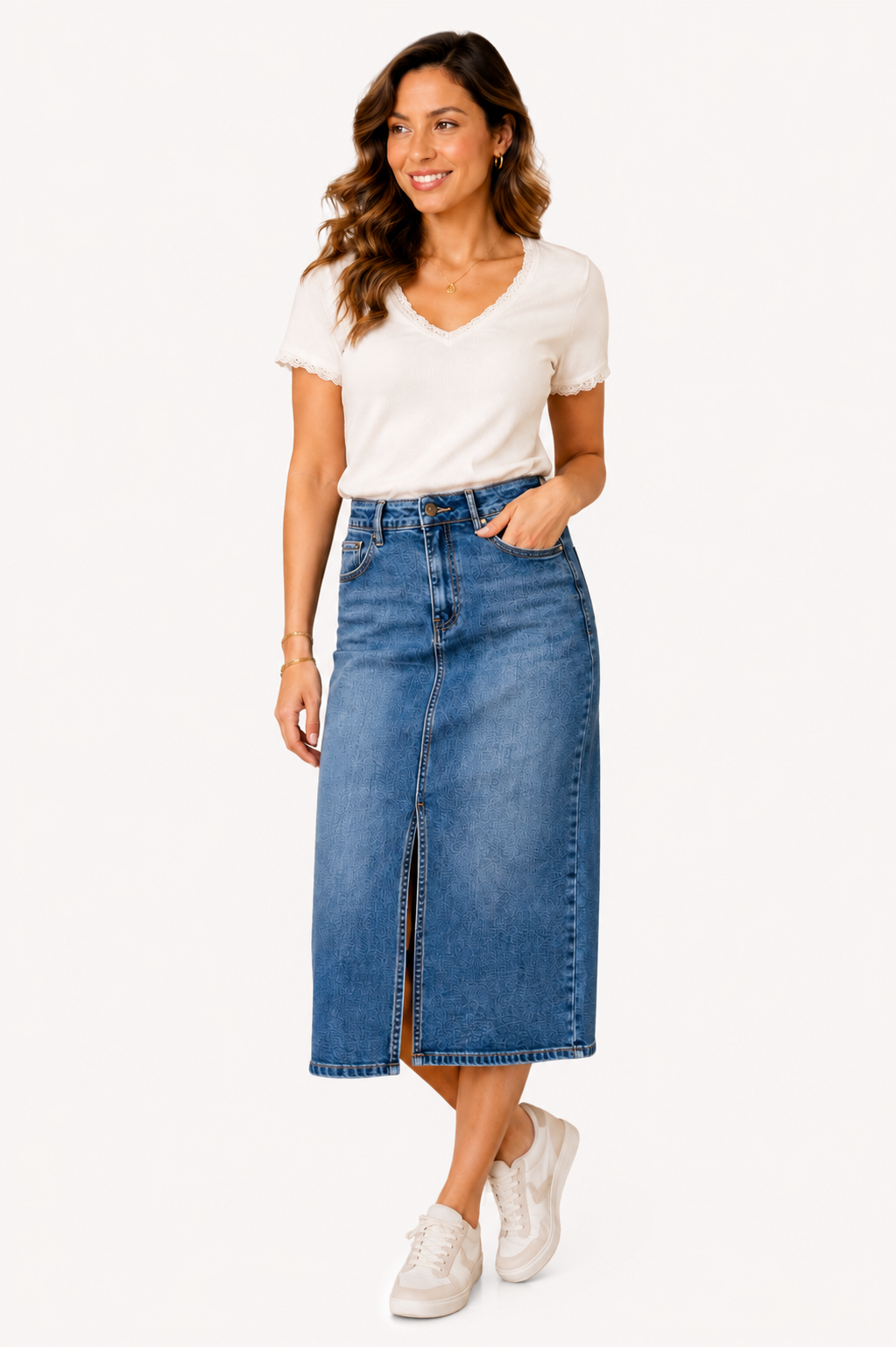 Zac & Zoë Midi Jeans rok met split en stretch