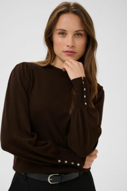 Trui KAlizza Round Neck Knit Buttons - Coffee Beans - Kaffee