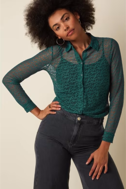 Blouse Lace Stretch - Dragonfly Green - King Louie