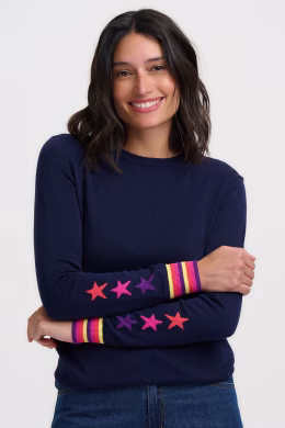 Trui Rita Jumper - Navy Star Cuffs - Sugarhill Brighton