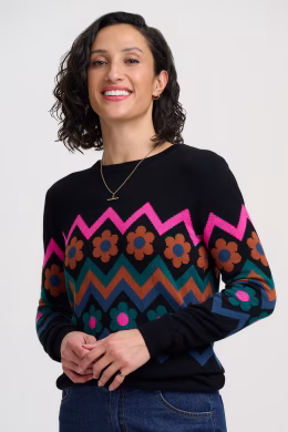 Trui Rita Jumper - Black Flower Chevron - Sugarhill Brighton