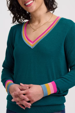 Trui Doris Jumper - Teal Rainbow Stripe - Sugarhill Brighton