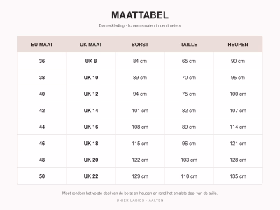 Maattabel Uniek Ladies