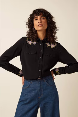 Western Blouse Rosetta Embroidery - Black - King Louie