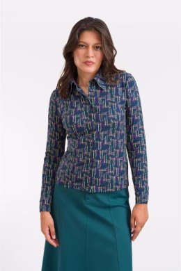 Blouse Sara Electric Weave - Navy Peony - Lalamour